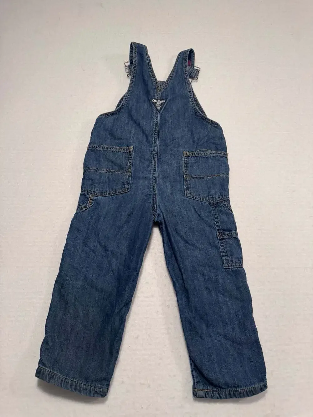 OshKosh B’gosh Toddler Denim Bib Overalls Red Plaid Lined Size 3T